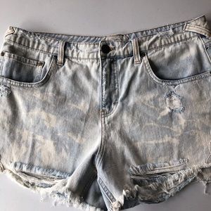 Free People Light Wash Distressed Lace Embellished